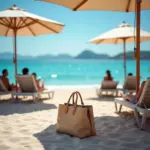 Tourists enjoying a sunny day at the beach