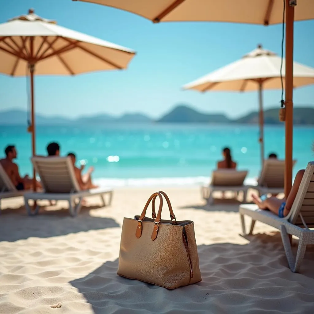 Tourists enjoying a sunny day at the beach