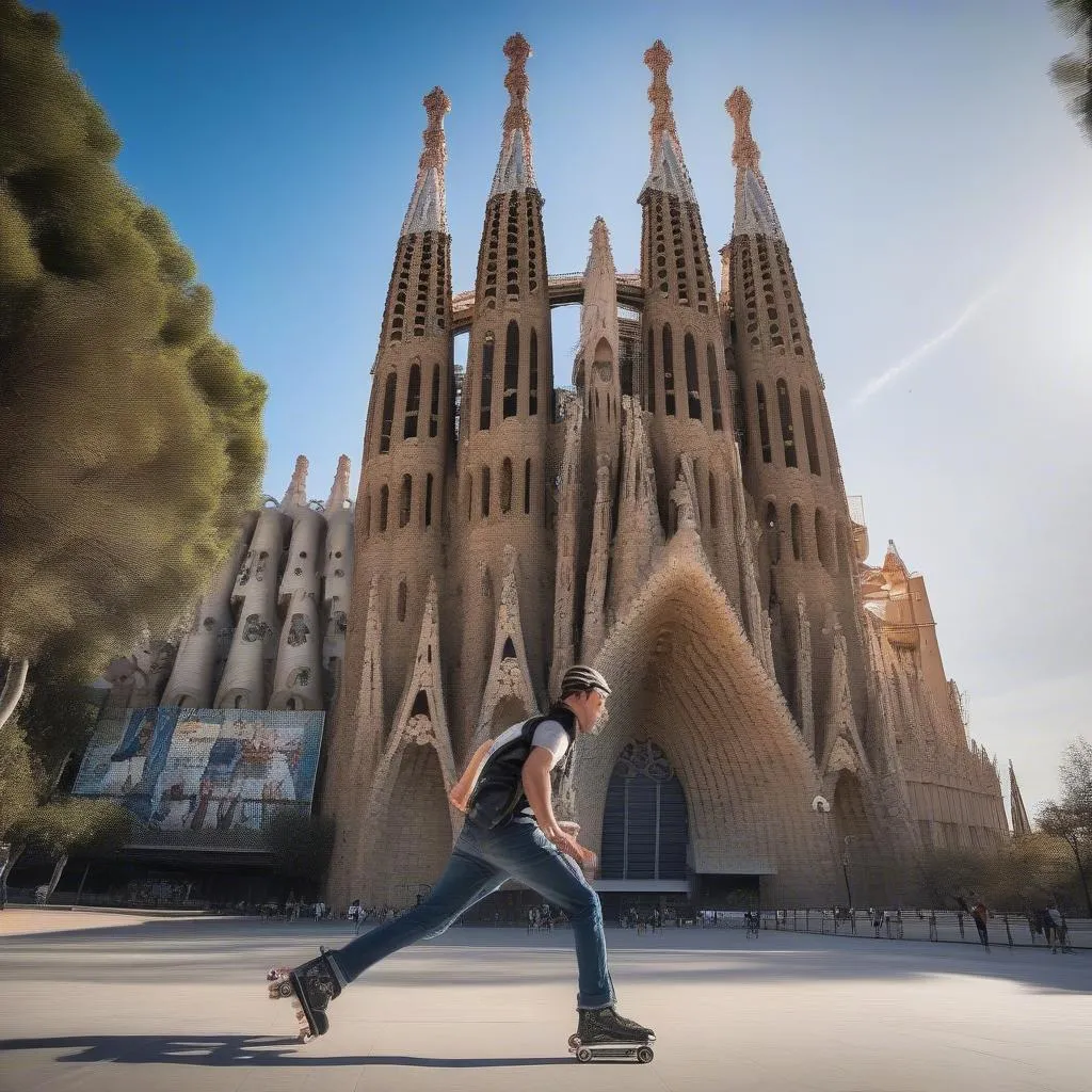 Rollerblading near Sagrada Familia