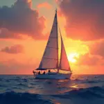 Sailboat at sunset on the ocean