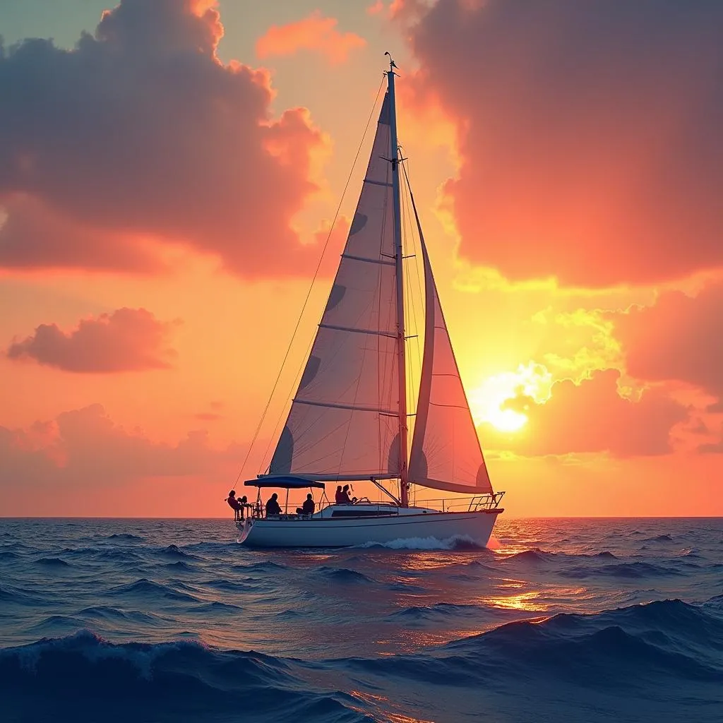 Sailboat at sunset on the ocean