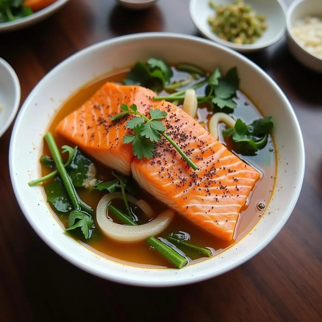 Authentic Salmon Sour Soup in a Hanoi Restaurant