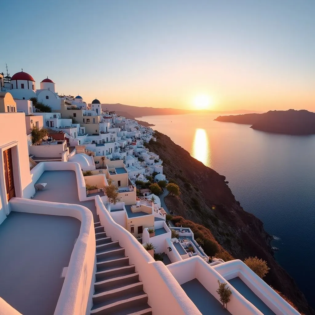 Sunset over the Aegean Sea in Santorini