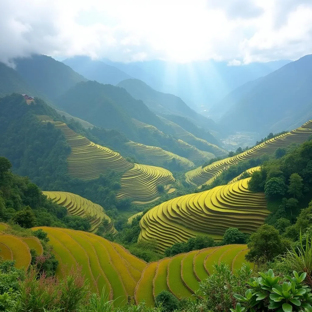 Spectacular panoramic view of Sapa rice terraces