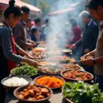 Sapa street food stalls with local delicacies