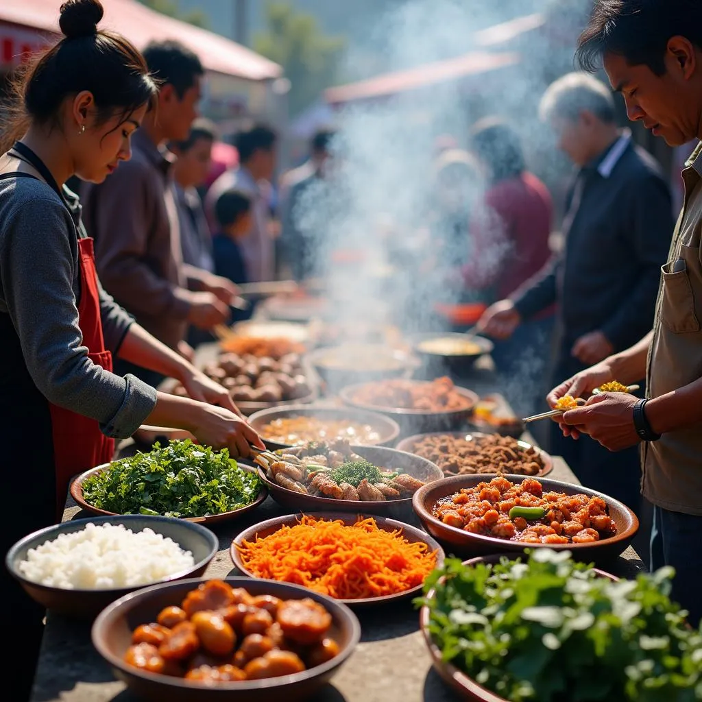 Sapa street food stalls with local delicacies