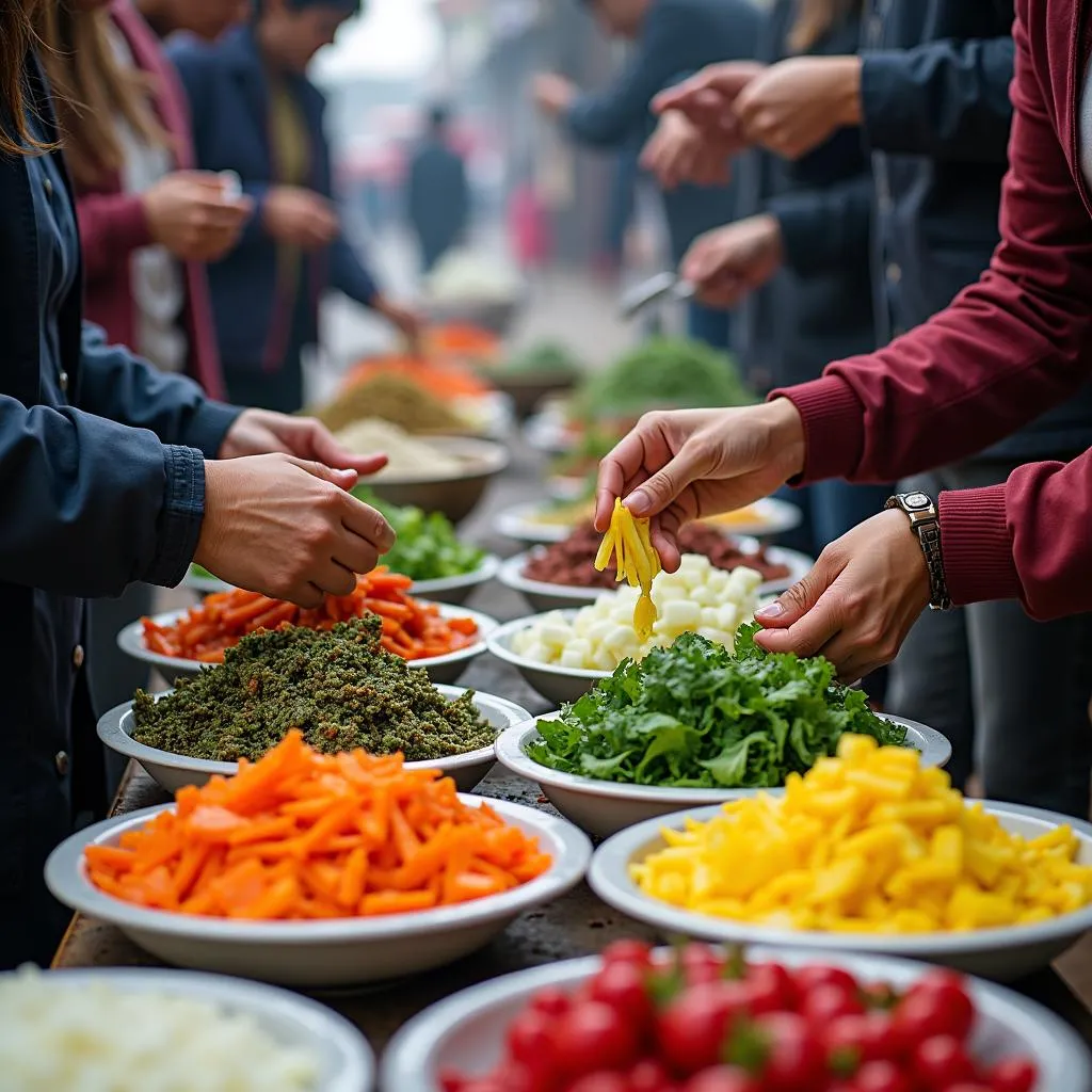 Sapa street food vendor preparing colorful dishes