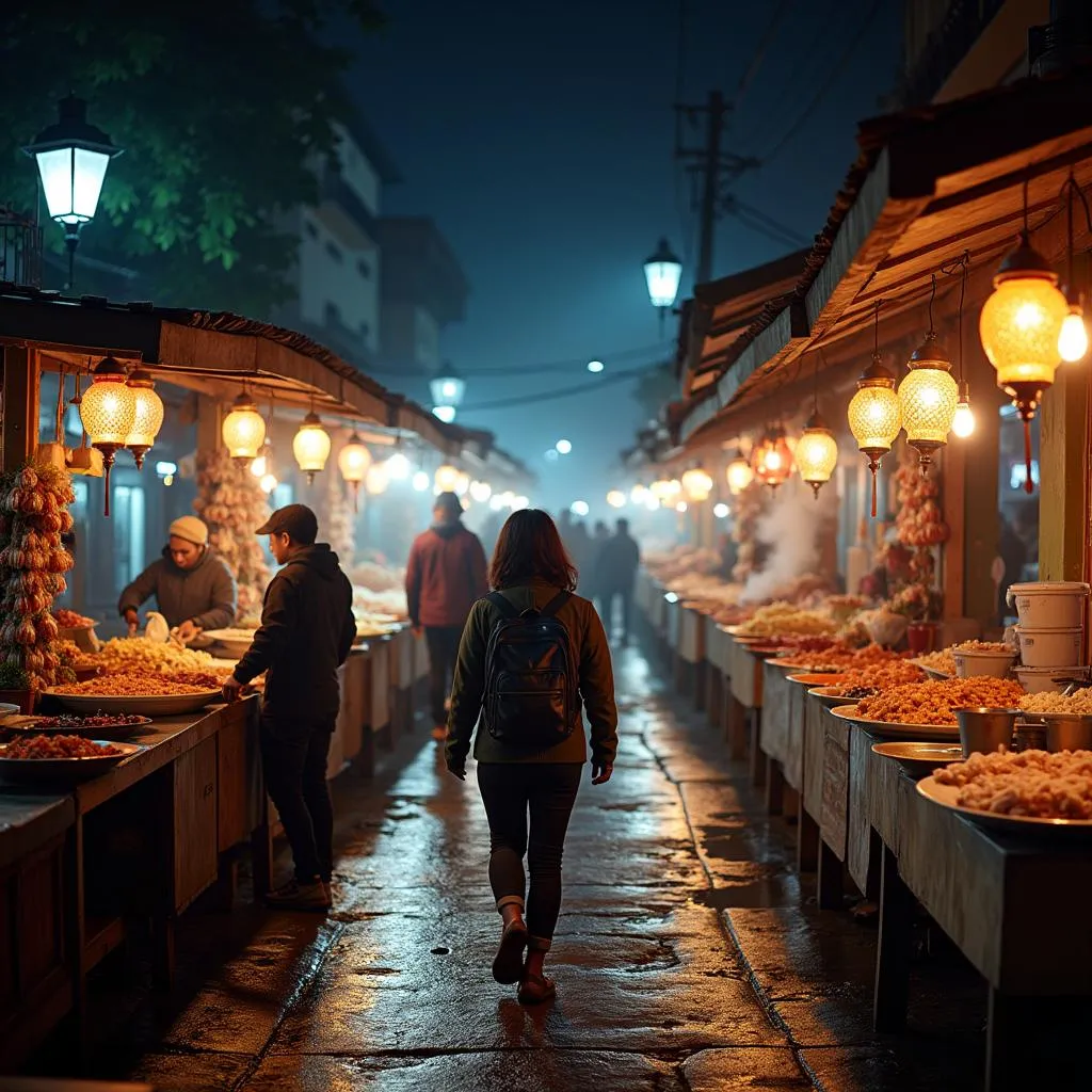 Bustling night market scene in Sapa Town