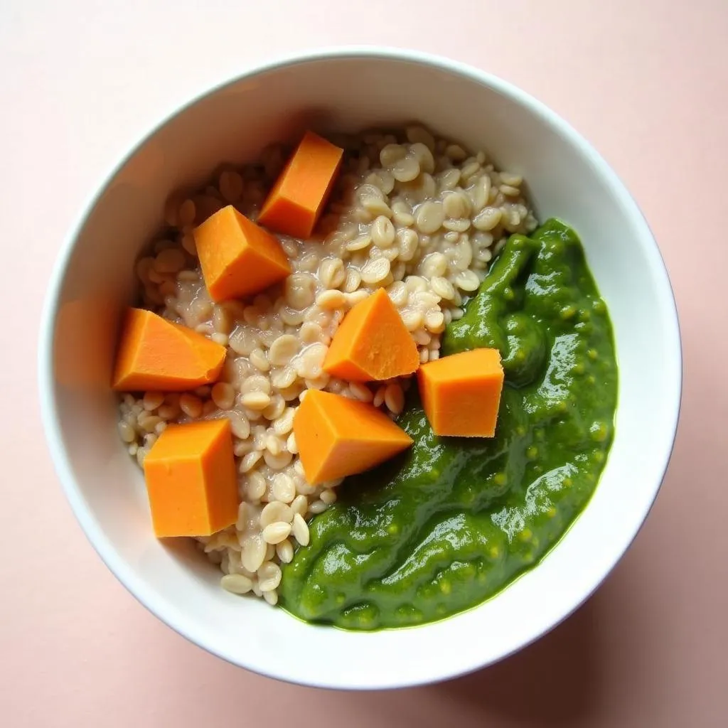 Savory Spinach and Sweet Potato Oatmeal for Babies