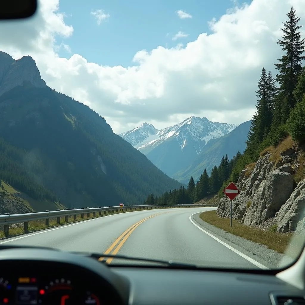 Winding road through mountains