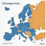 Map of Schengen Area countries in Europe