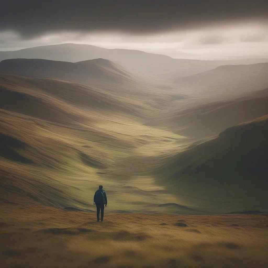 Rolling green hills and valleys of the Scottish Highlands