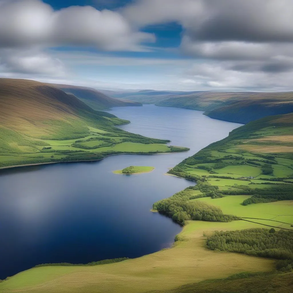 Scenic view of Scottish Highlands with Loch Ness