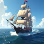 Ship sailing in Sea of Thieves