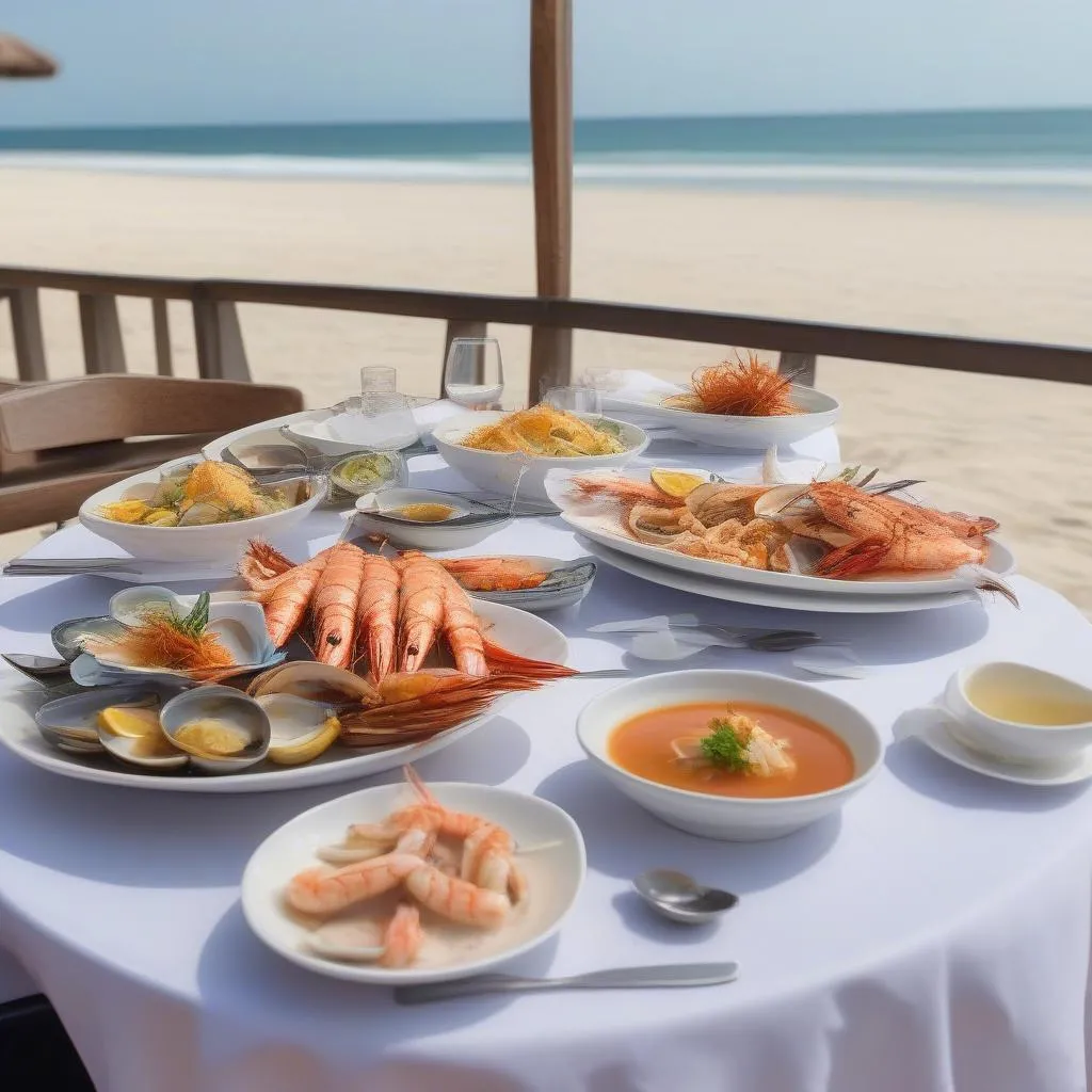 Delectable seafood feast at a beachfront restaurant