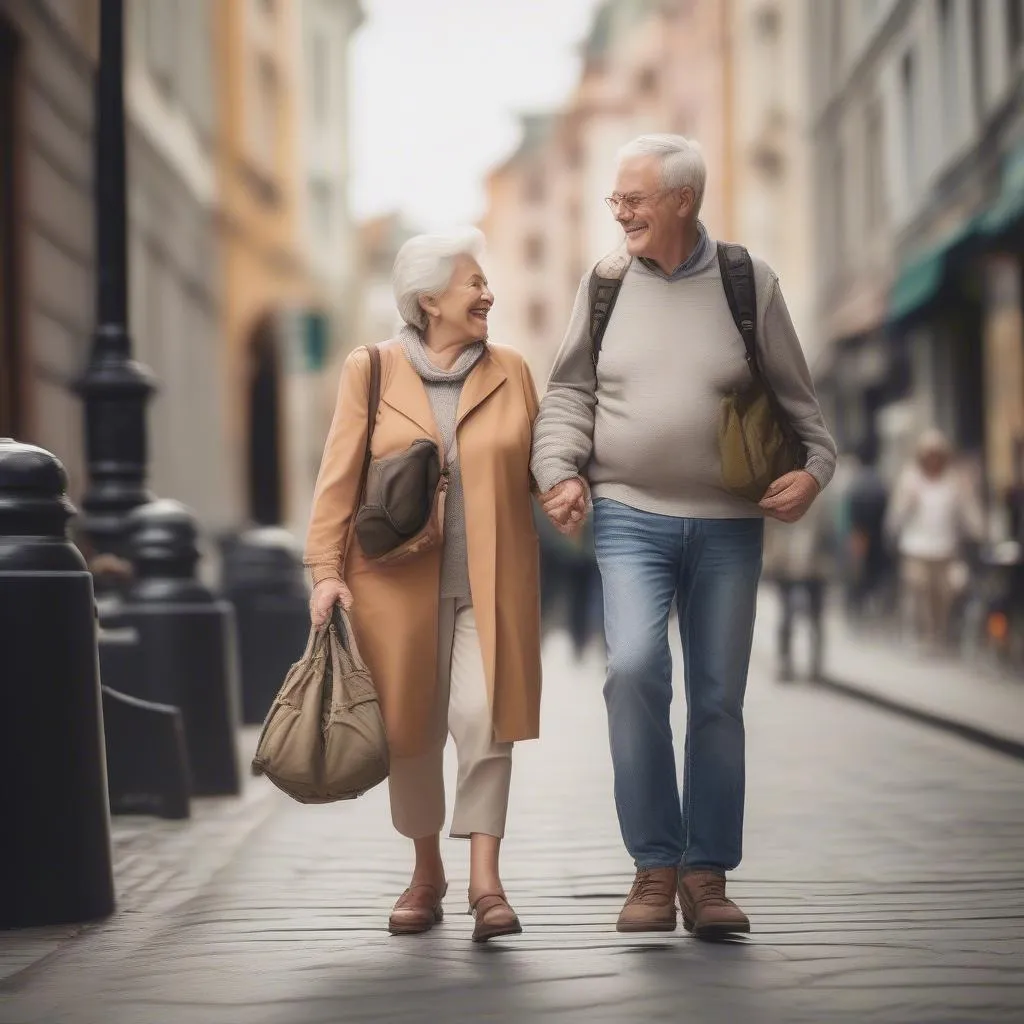 Senior couple exploring a city