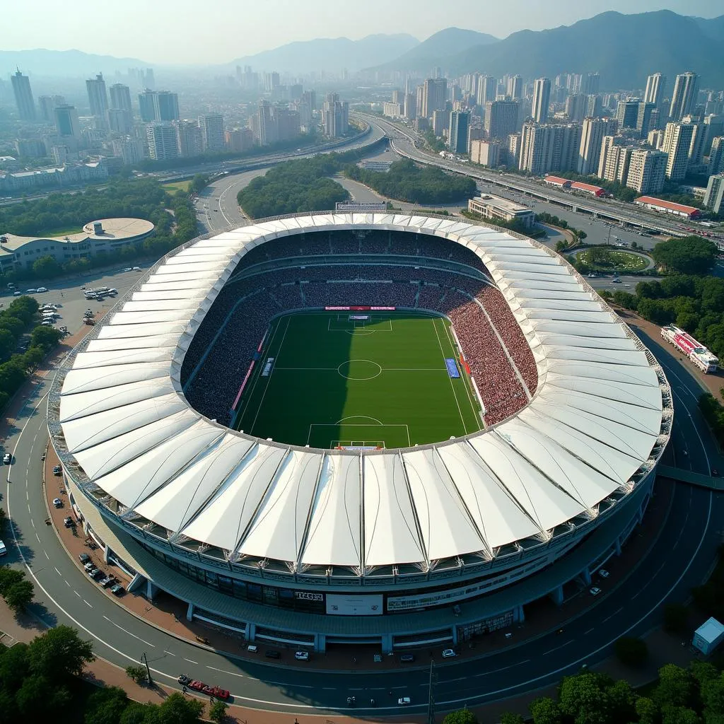 Aerial view of Seoul World Cup Stadium during a match