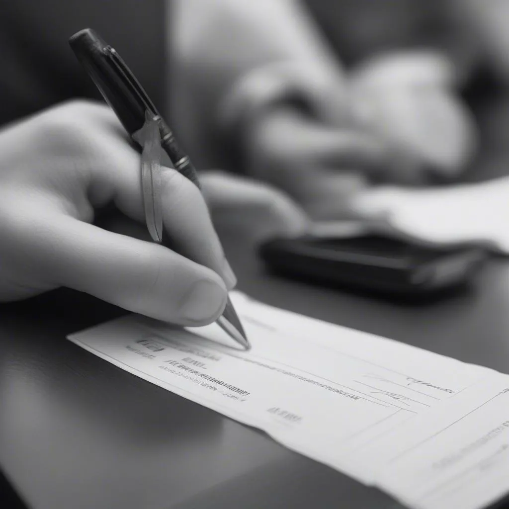 Person signing a traveler's cheque