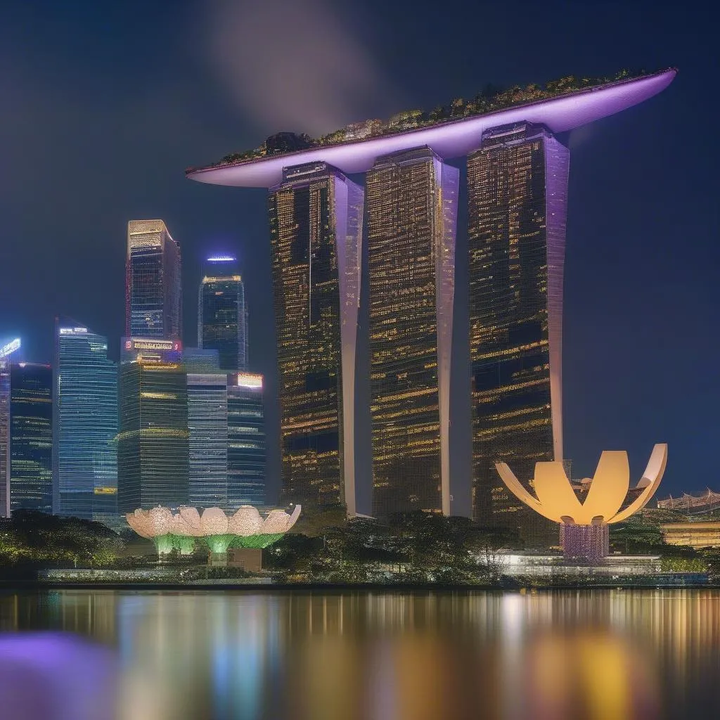 Singapore's skyline illuminated at night