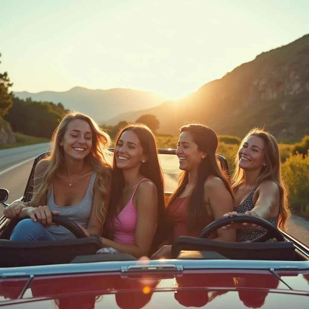 Four friends on a road trip