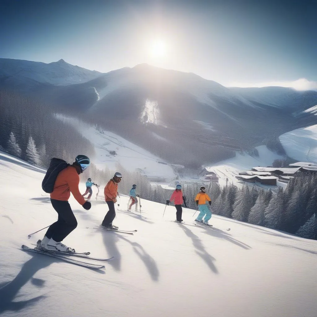 Skiers on a snowy slope