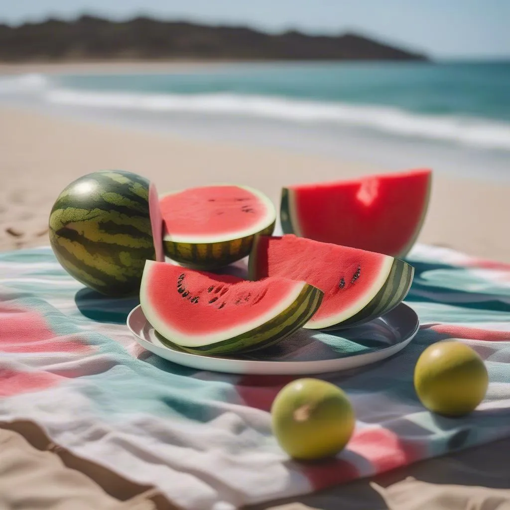 Juicy Watermelon Slices on a Beach 