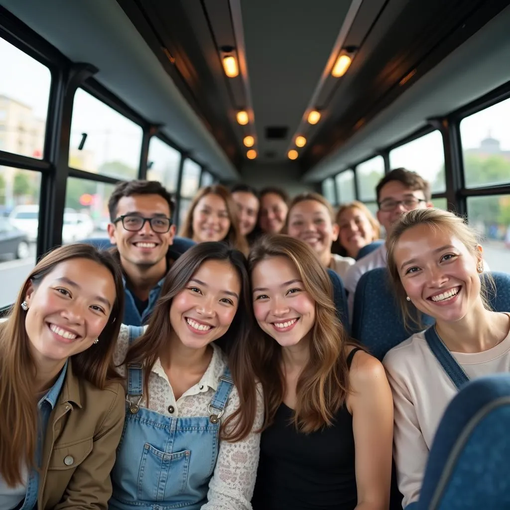 Smiling tourists enjoying a Hanoi city tour