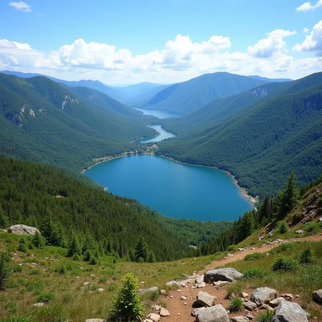 Breathtaking scenic landscape in South Carolina with mountains and a lake.