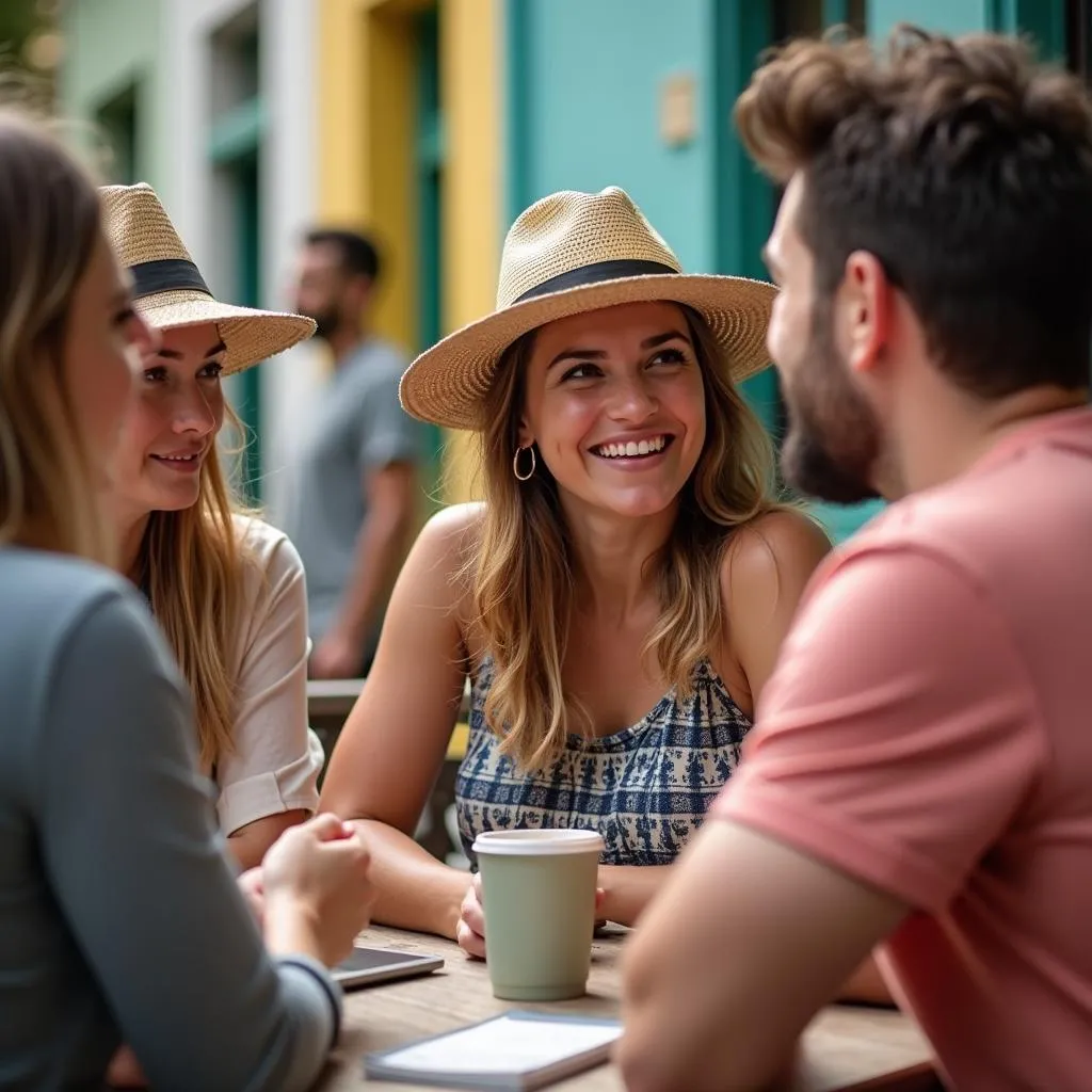 Tourists talking with a local in Spanish