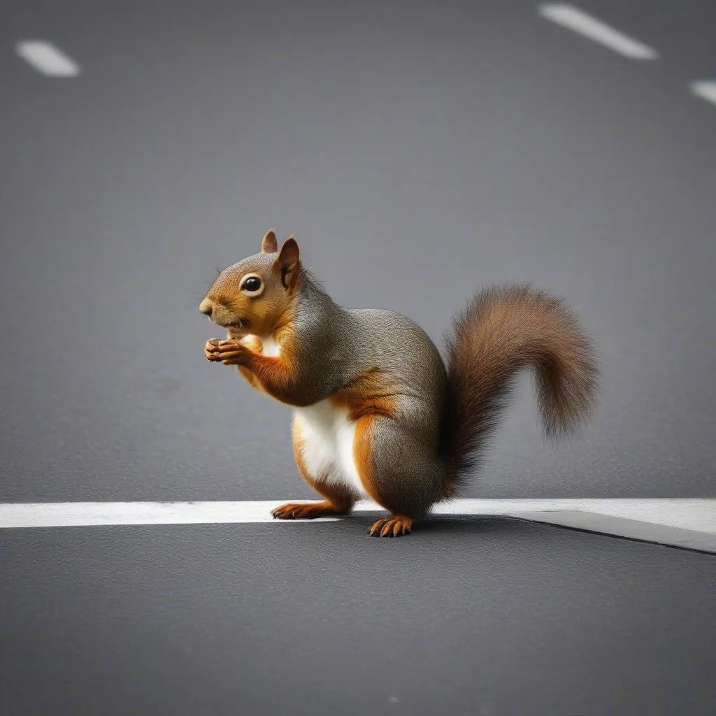 Squirrel crossing a road