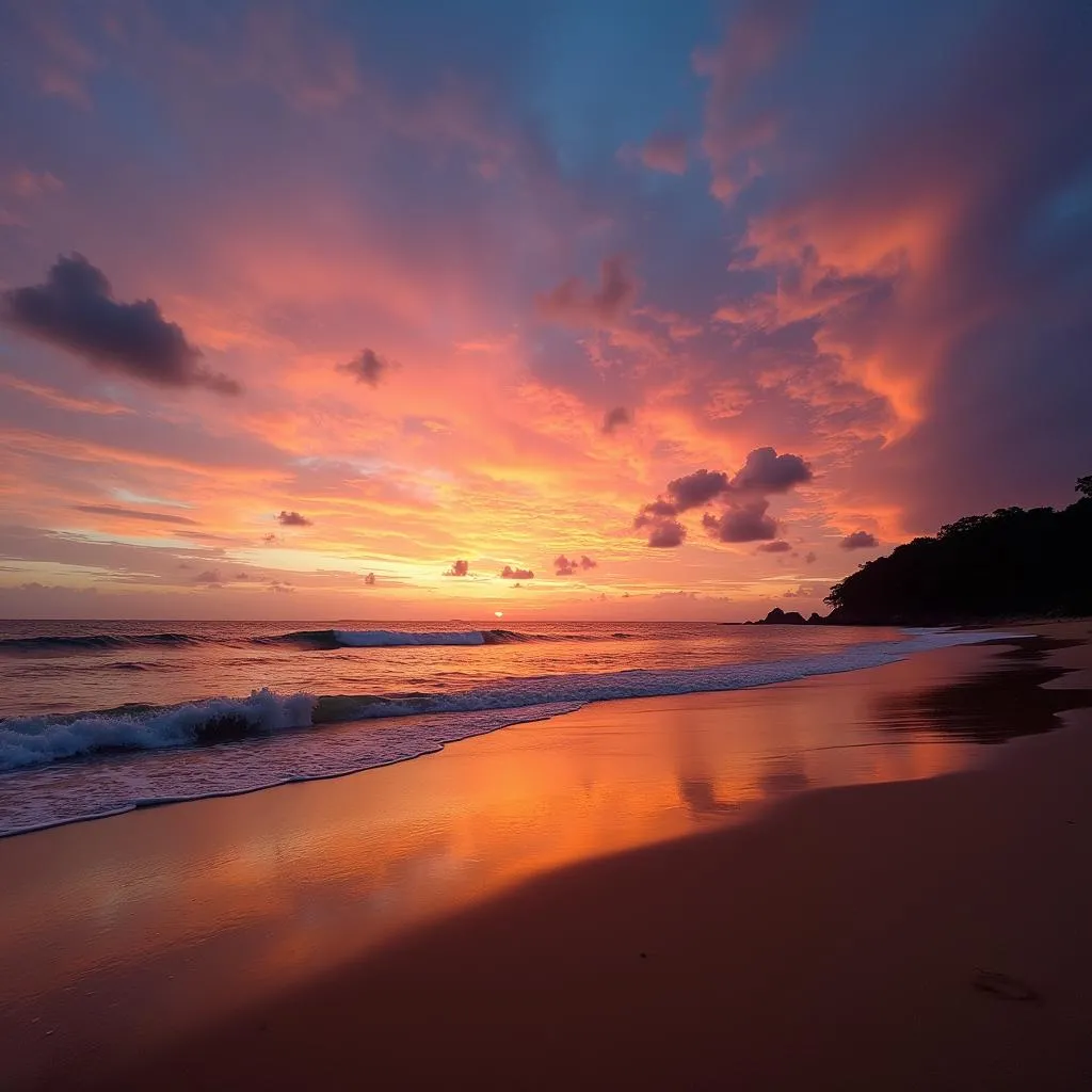 Sunset over the ocean in Sri Lanka