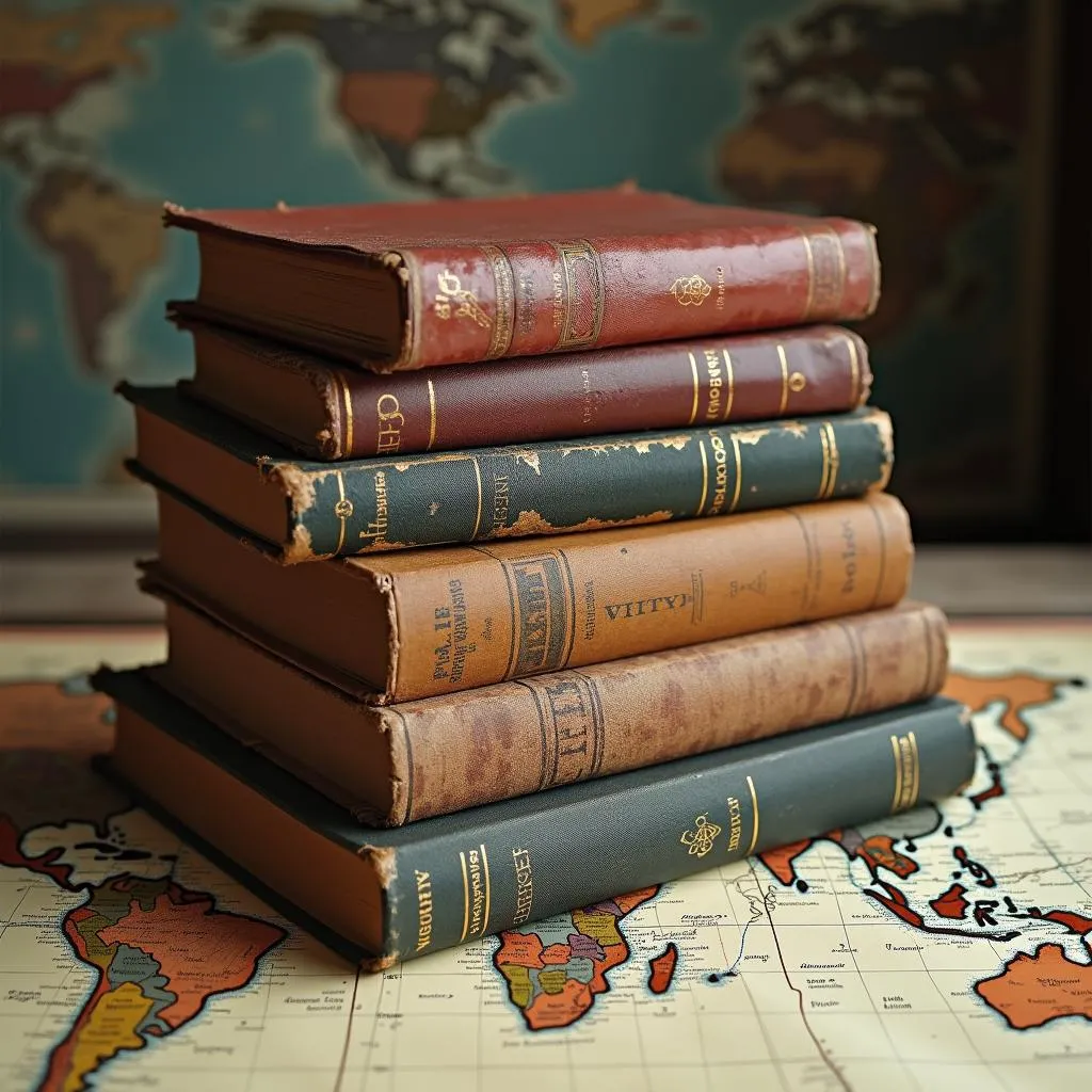 Travel books and map inspire adventure