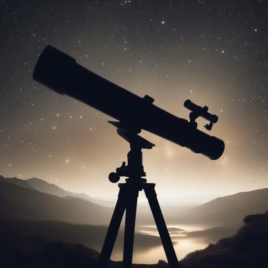 Stargazing at Night Sky with Telescope