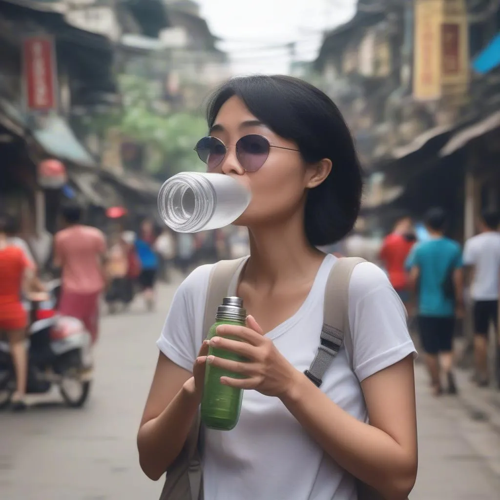 Staying hydrated with water in Hanoi