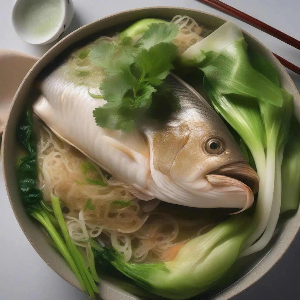 Steamed whole fish with bok choy