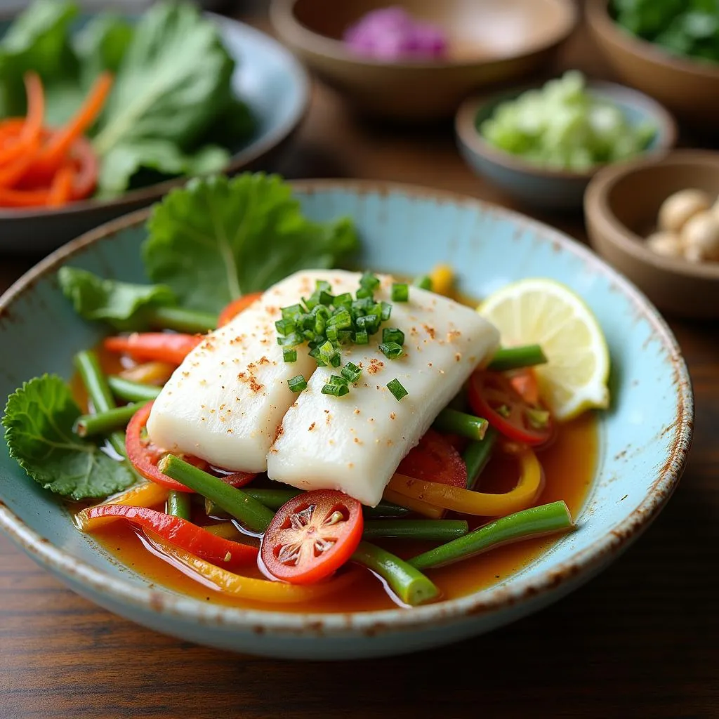 Hanoi-style steamed fish and vegetables