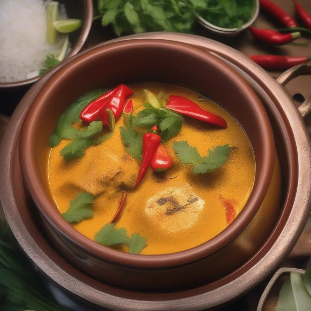 Aromatic stingray curry served in a traditional clay pot