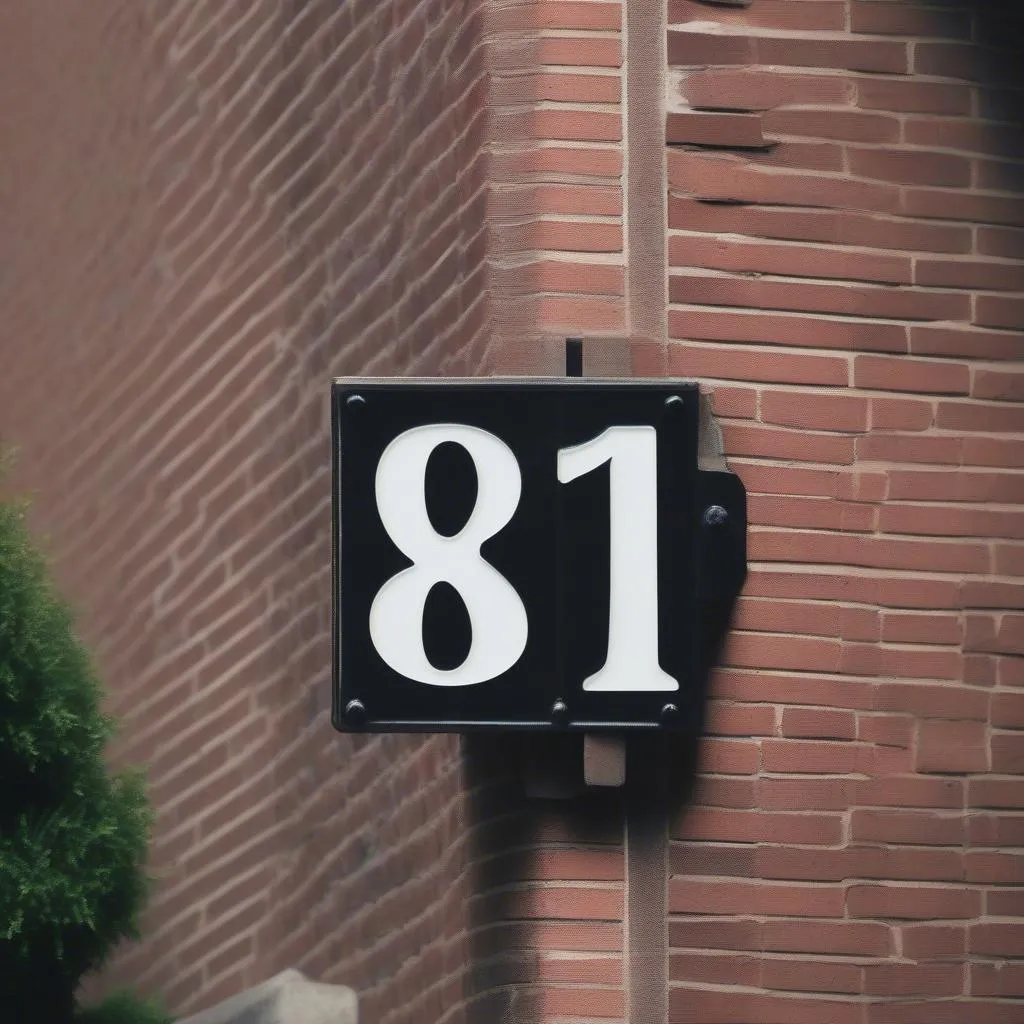 A street address in a city with a building number