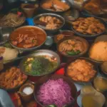 Busy street food market in Bangkok