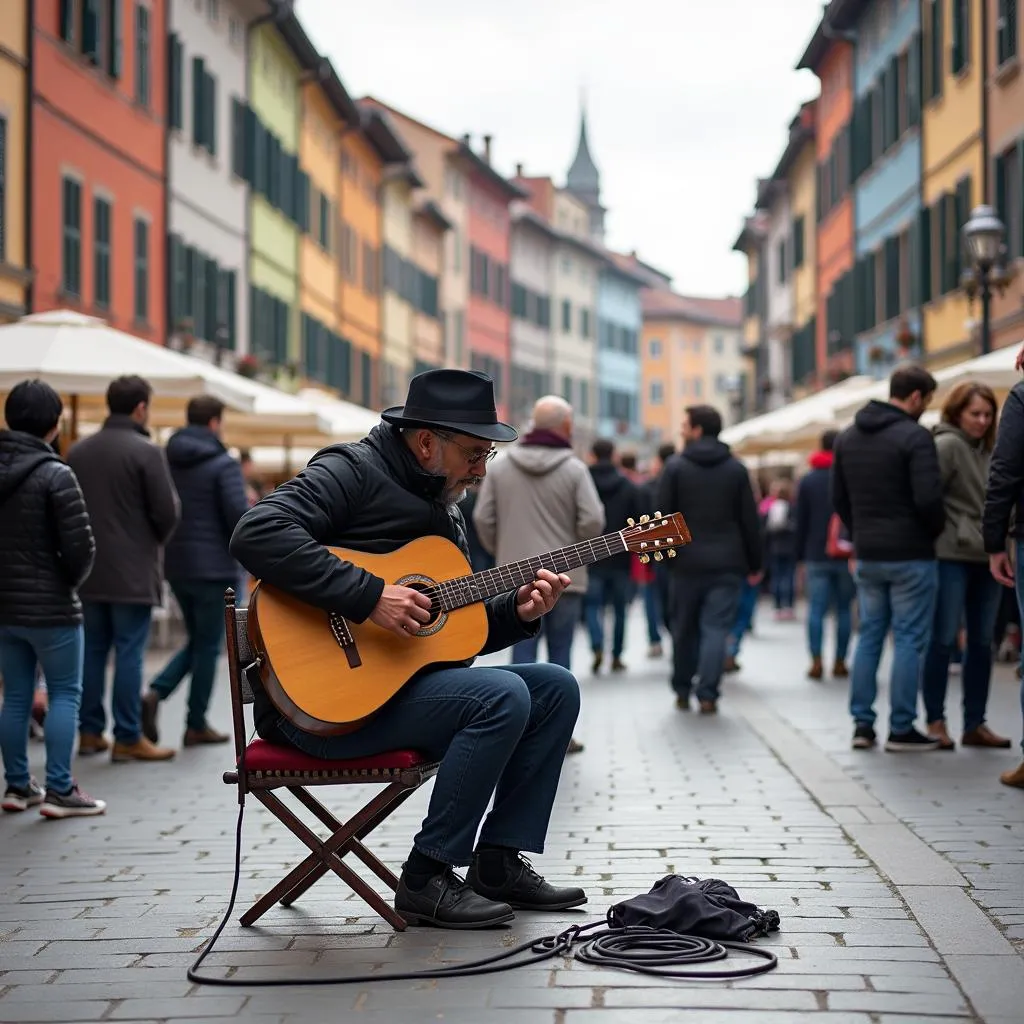 Street musician performing for a crowd