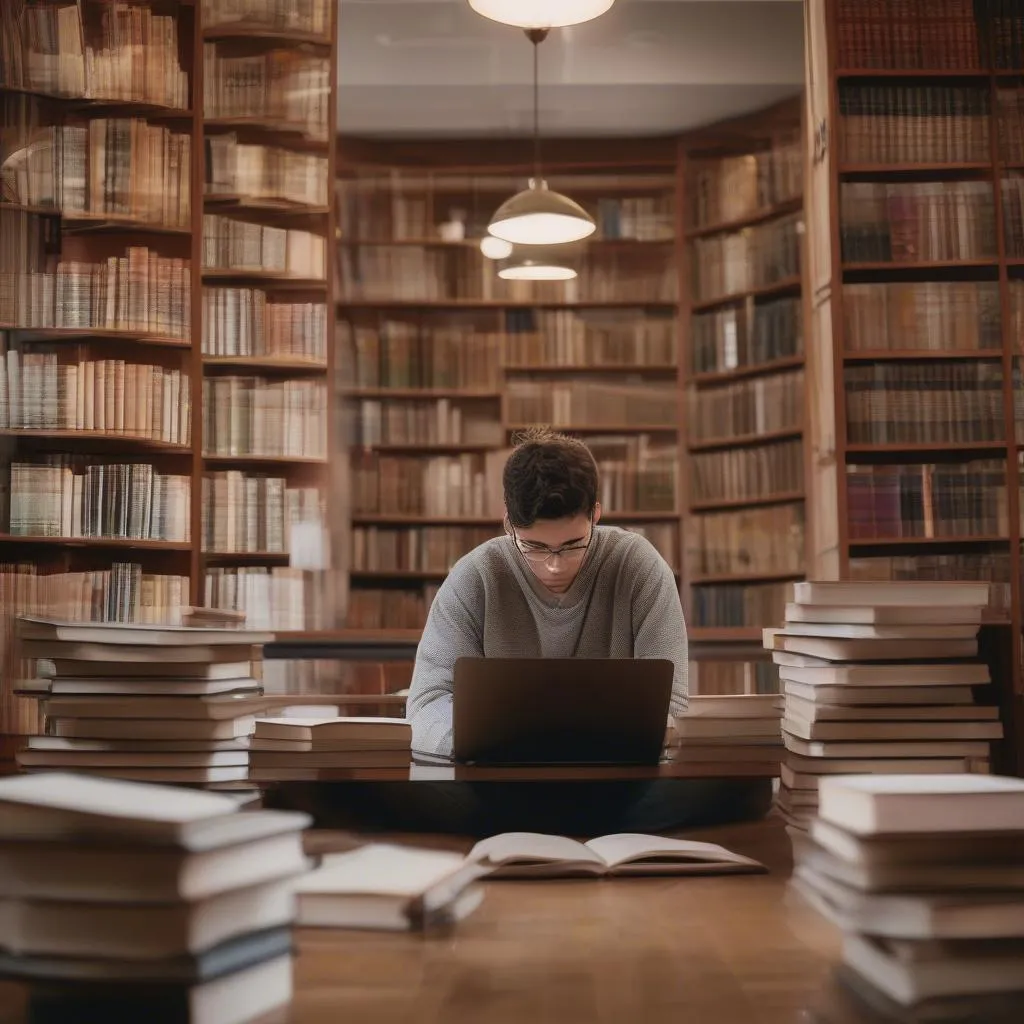 Student studying in library