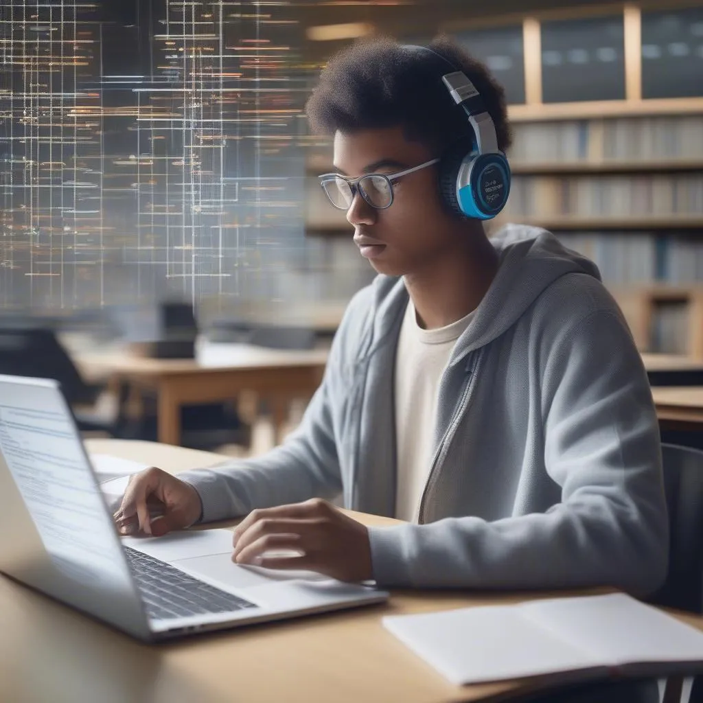 A student studying computer science in the university library