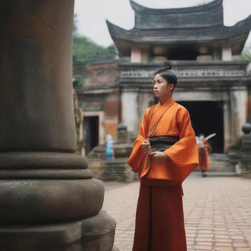 Vietnamese student exploring a historical site