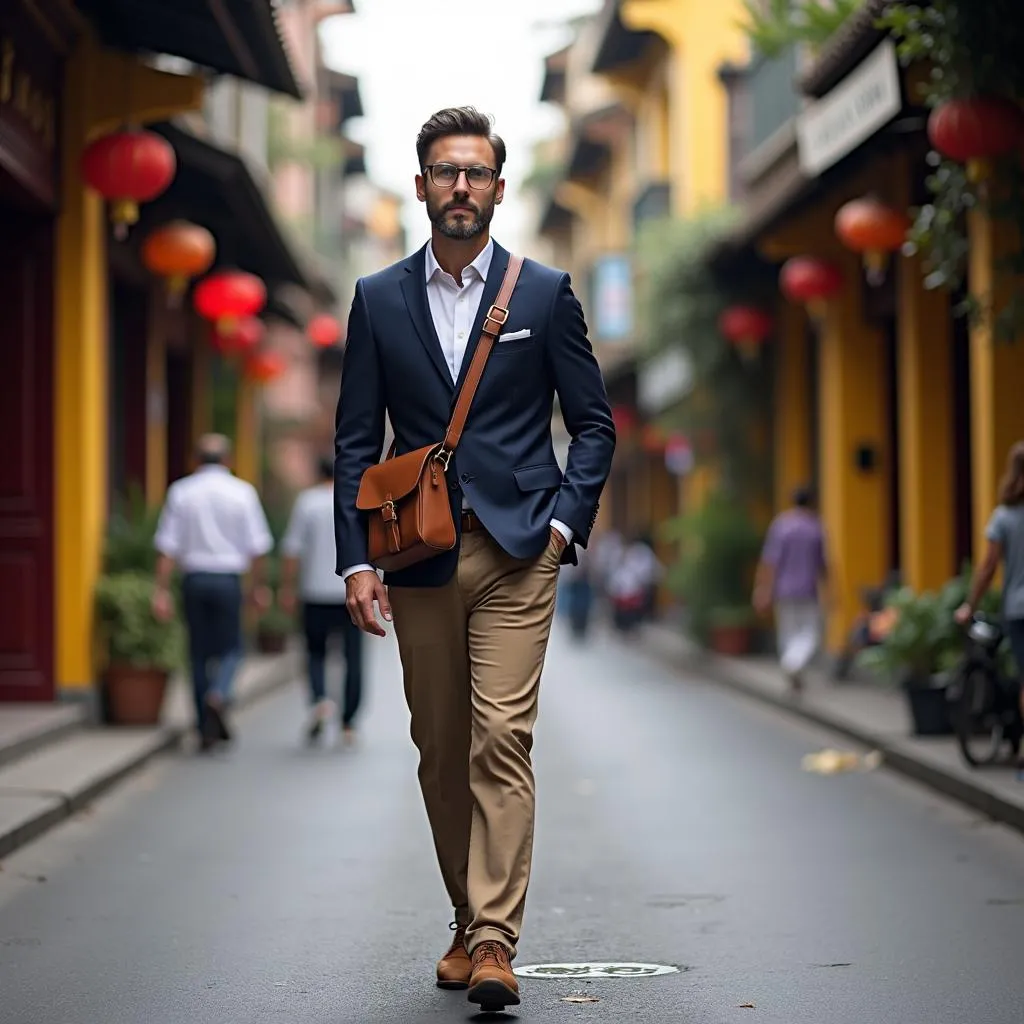 Stylish Traveler in Hanoi's Old Quarter