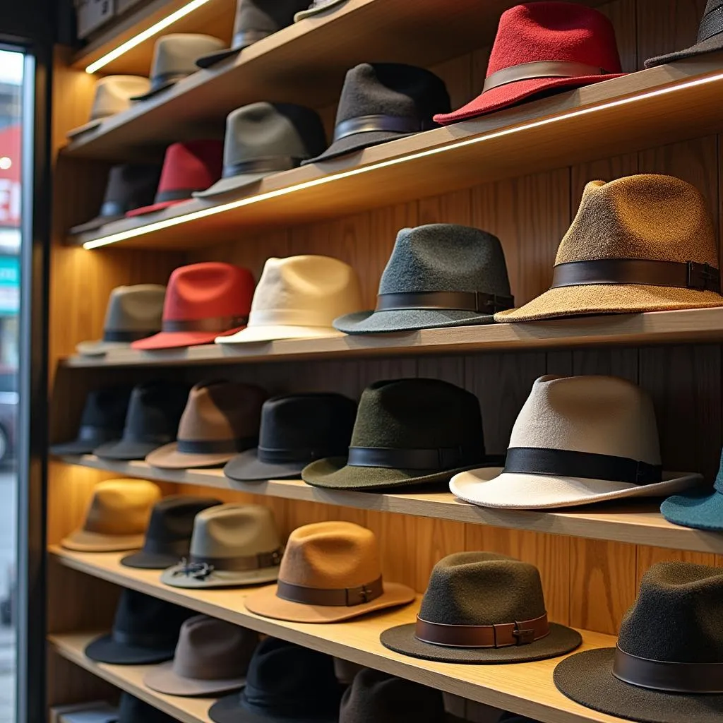 Stylish Woolen Hats on Display in a Ho Chi Minh City Boutique