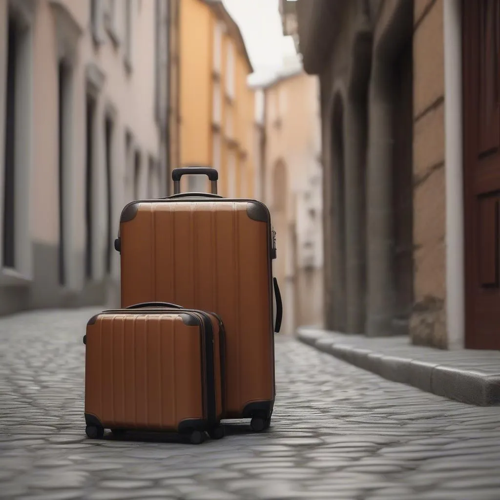 Suitcases on Cobblestone Street