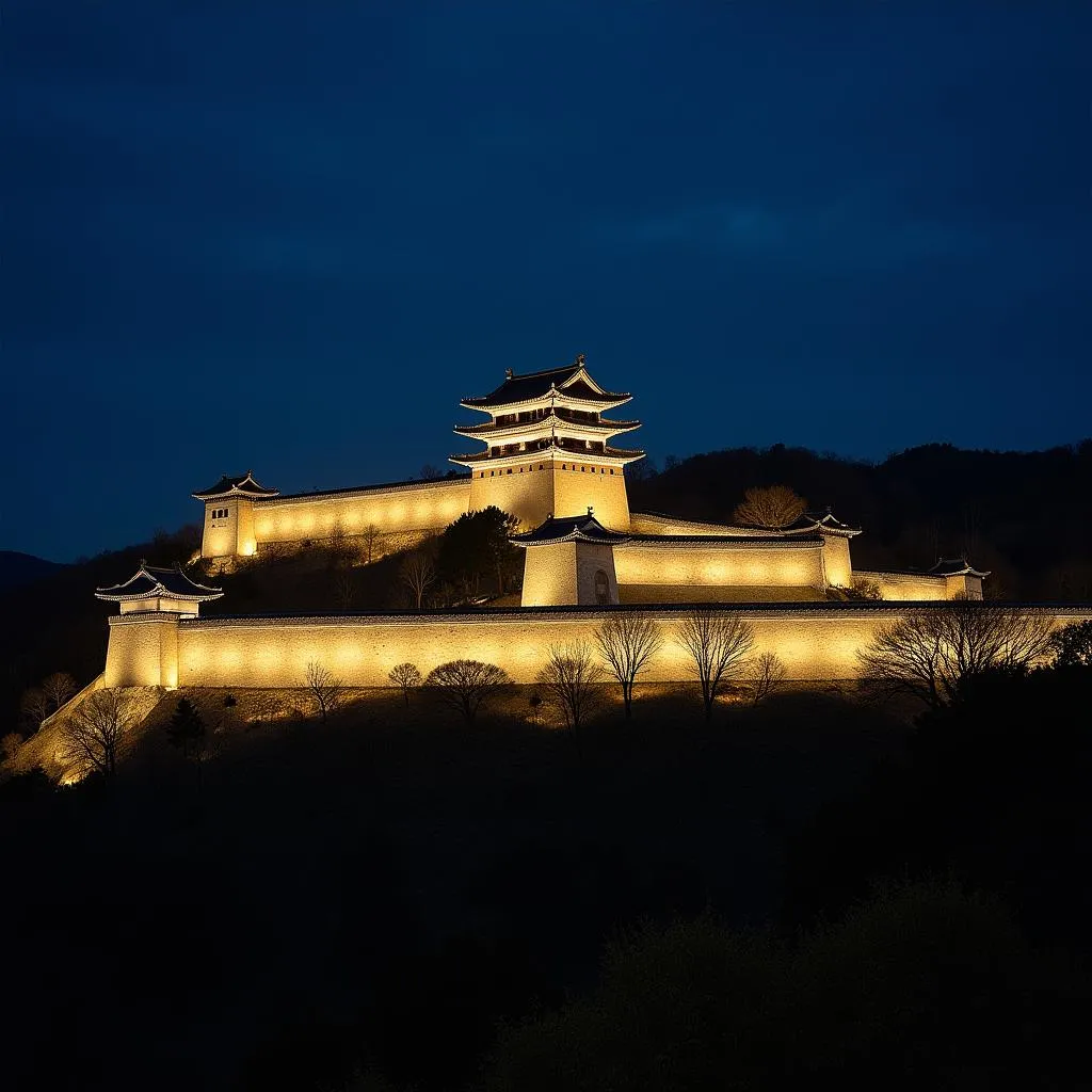 Suwon Hwaseong Fortress illuminated at night