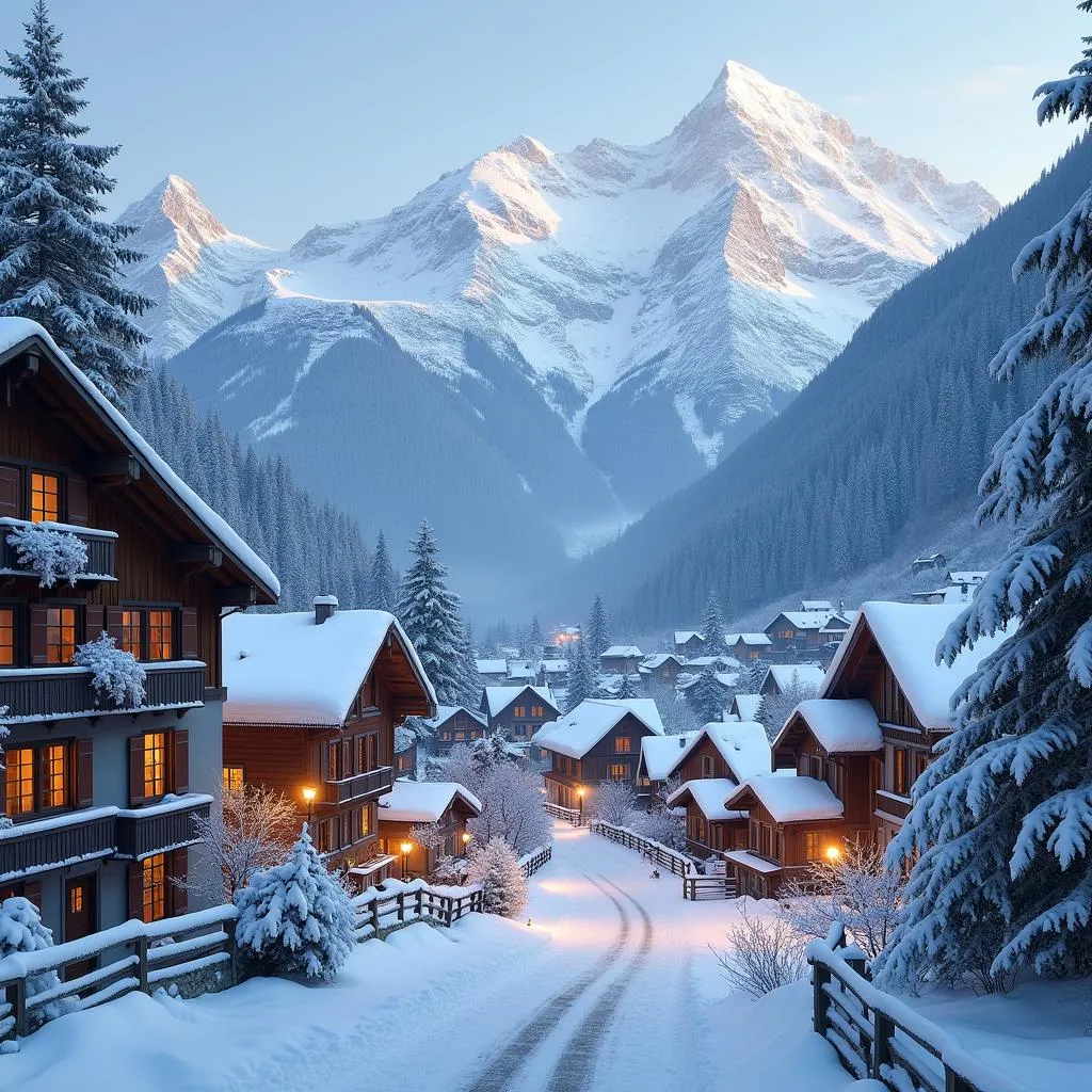 Charming Swiss Alps Village in Winter