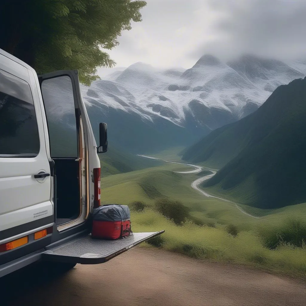 Tail Lift Truck Parked with Breathtaking Mountain View