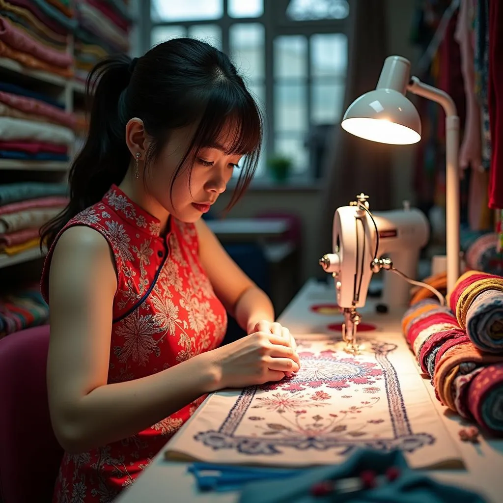 Tailor shop in Hanoi making áo xoắn eo